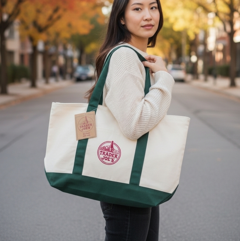 Trader Joe's Classic Green and Cream Tote